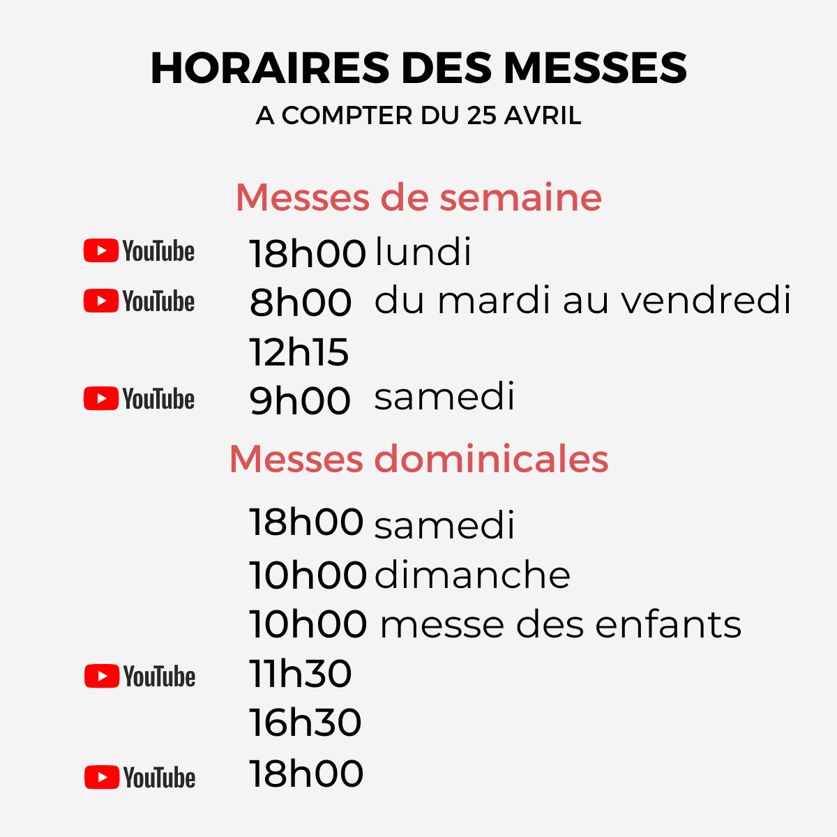 Horaires 25 avril 2021